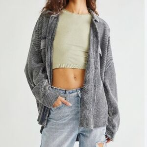 💎 Free People One Women's Top Scout Jacket Slouchy Waffle Thermal Oversized